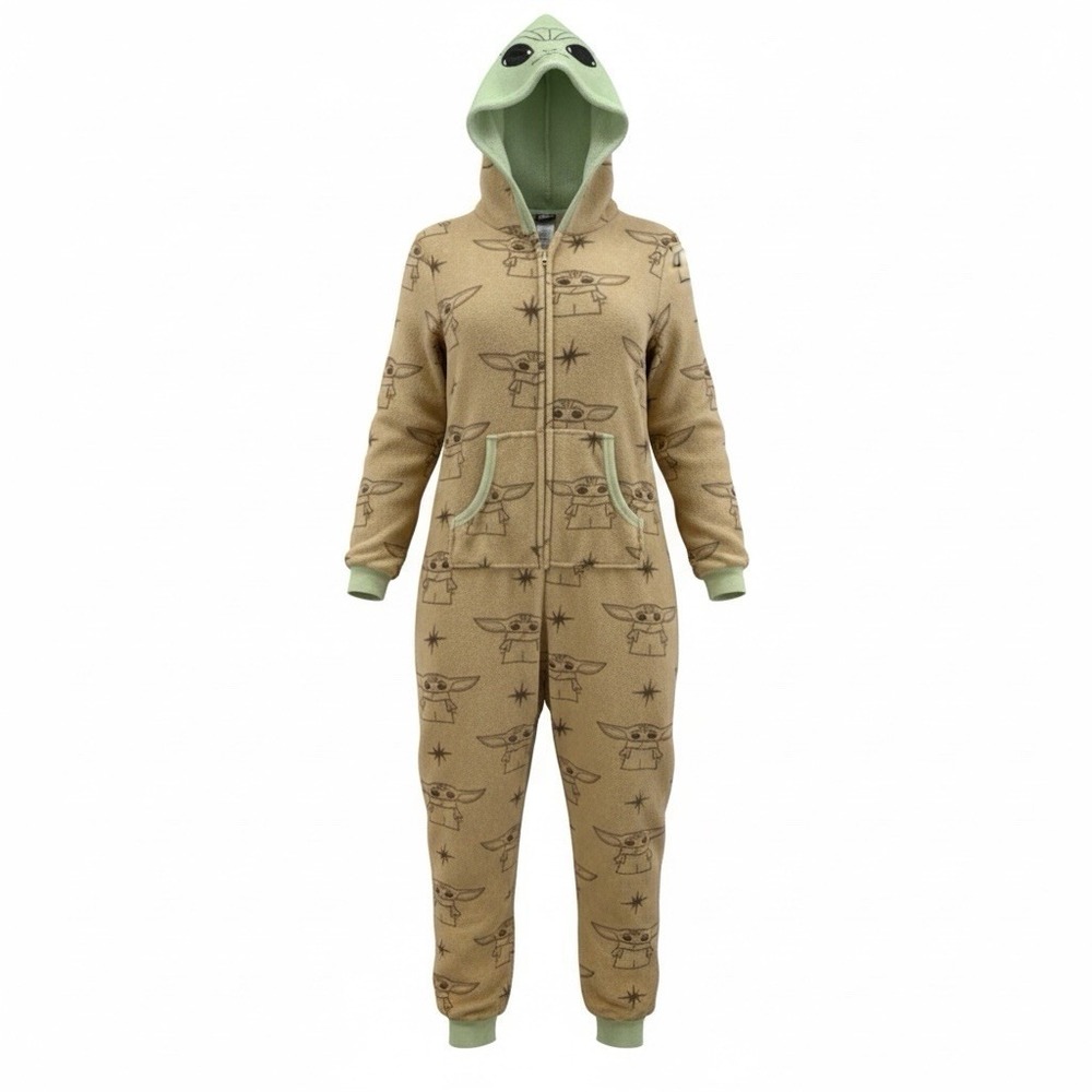 Disney Lucas Film Baby Yoda Pajamas Womens S 4-6 Fleece Costume One Piece PJs